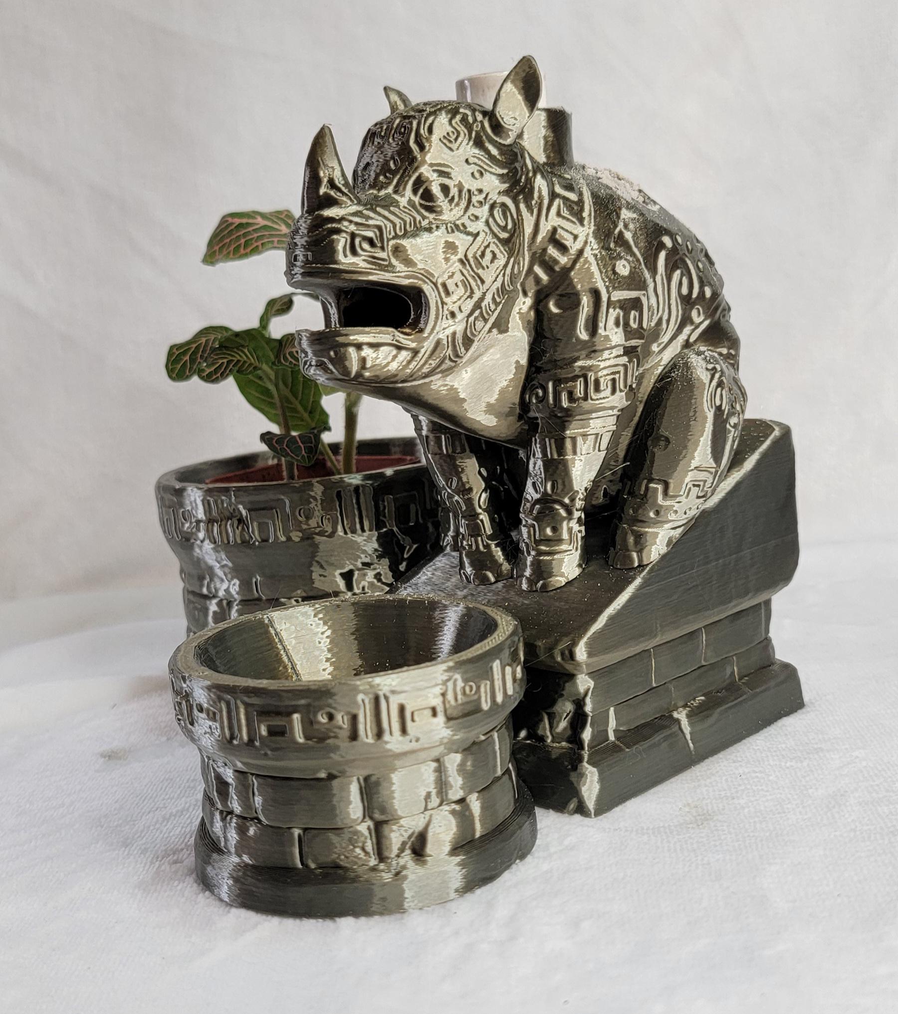 Ancient Rhino Backflow Burner for incense with planter