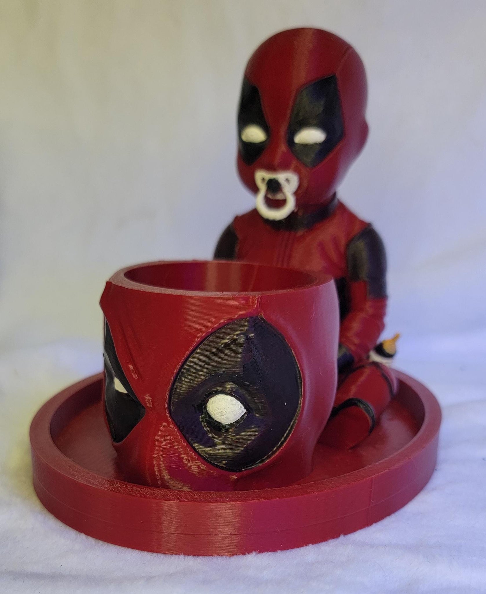 Baby Deadpool desk caddy  Hand-Painted pencil, pen, marker, scissors,& paintbrush holder