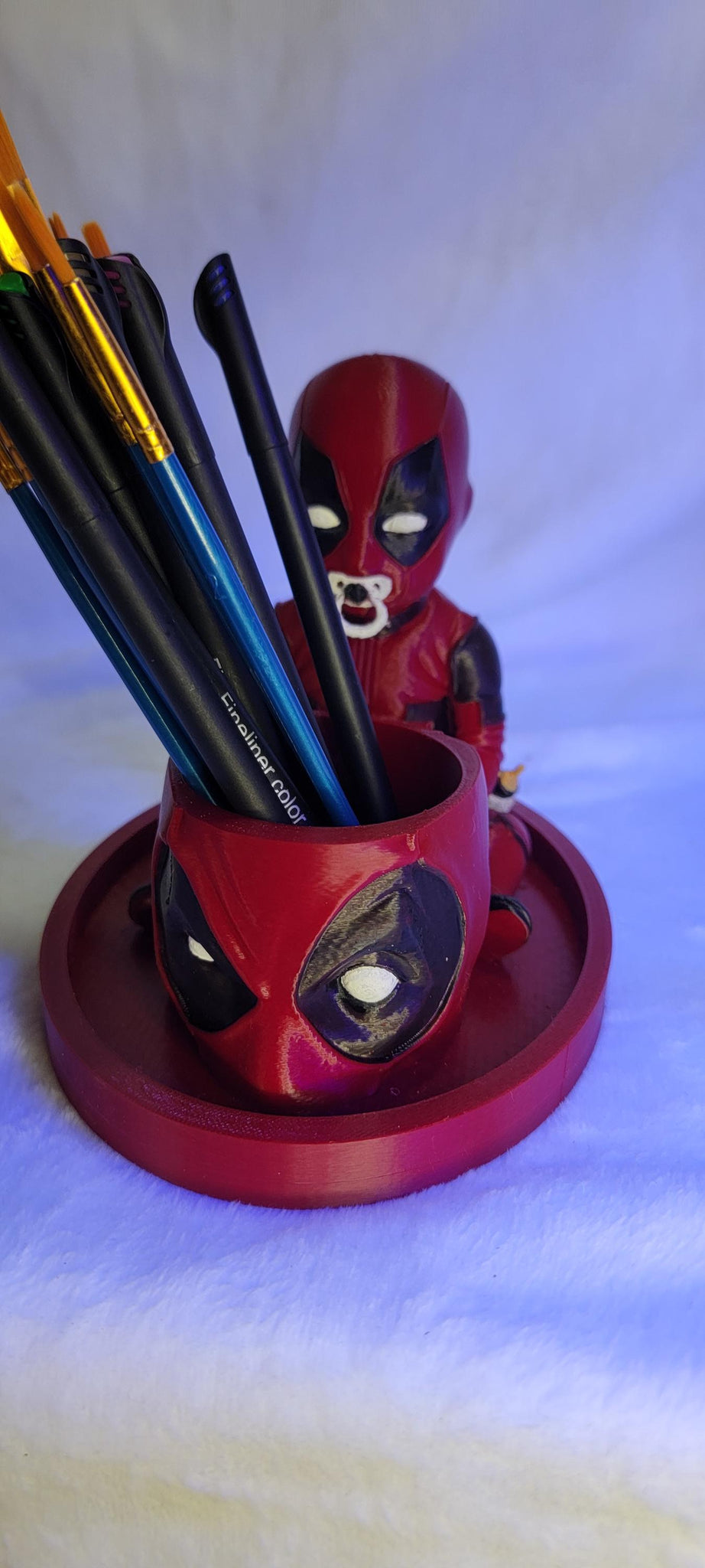 Baby Deadpool desk caddy  Hand-Painted pencil, pen, marker, scissors,& paintbrush holder