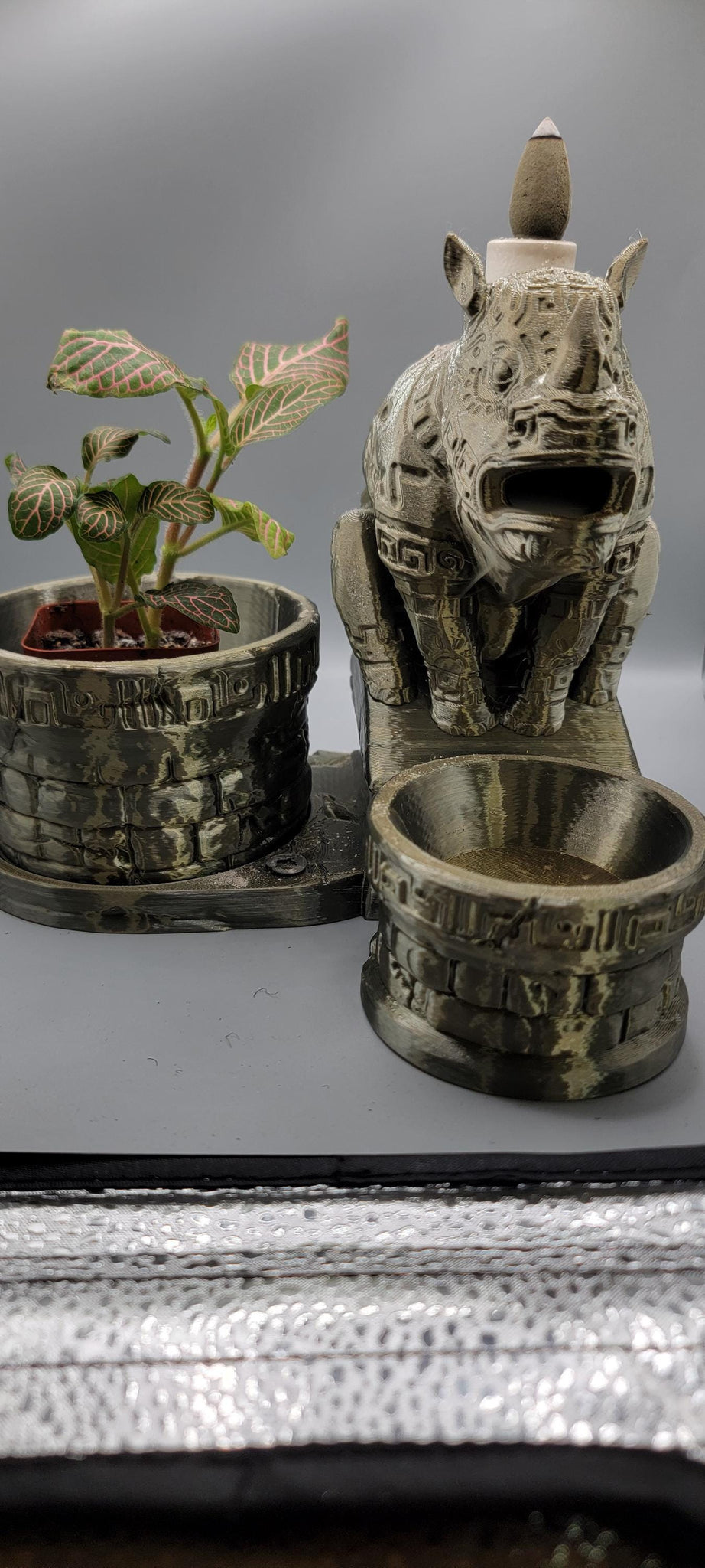 Ancient Rhino Backflow Burner for incense with planter