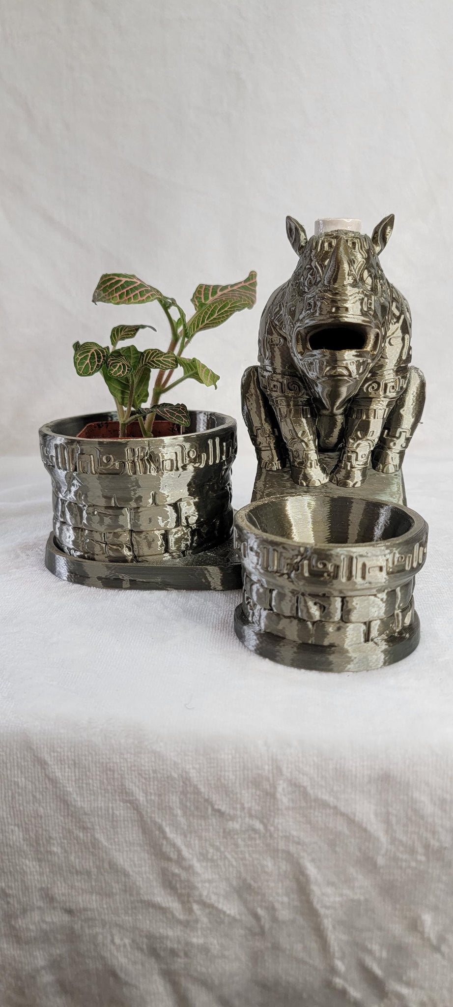 Ancient Rhino Backflow Burner for incense with planter