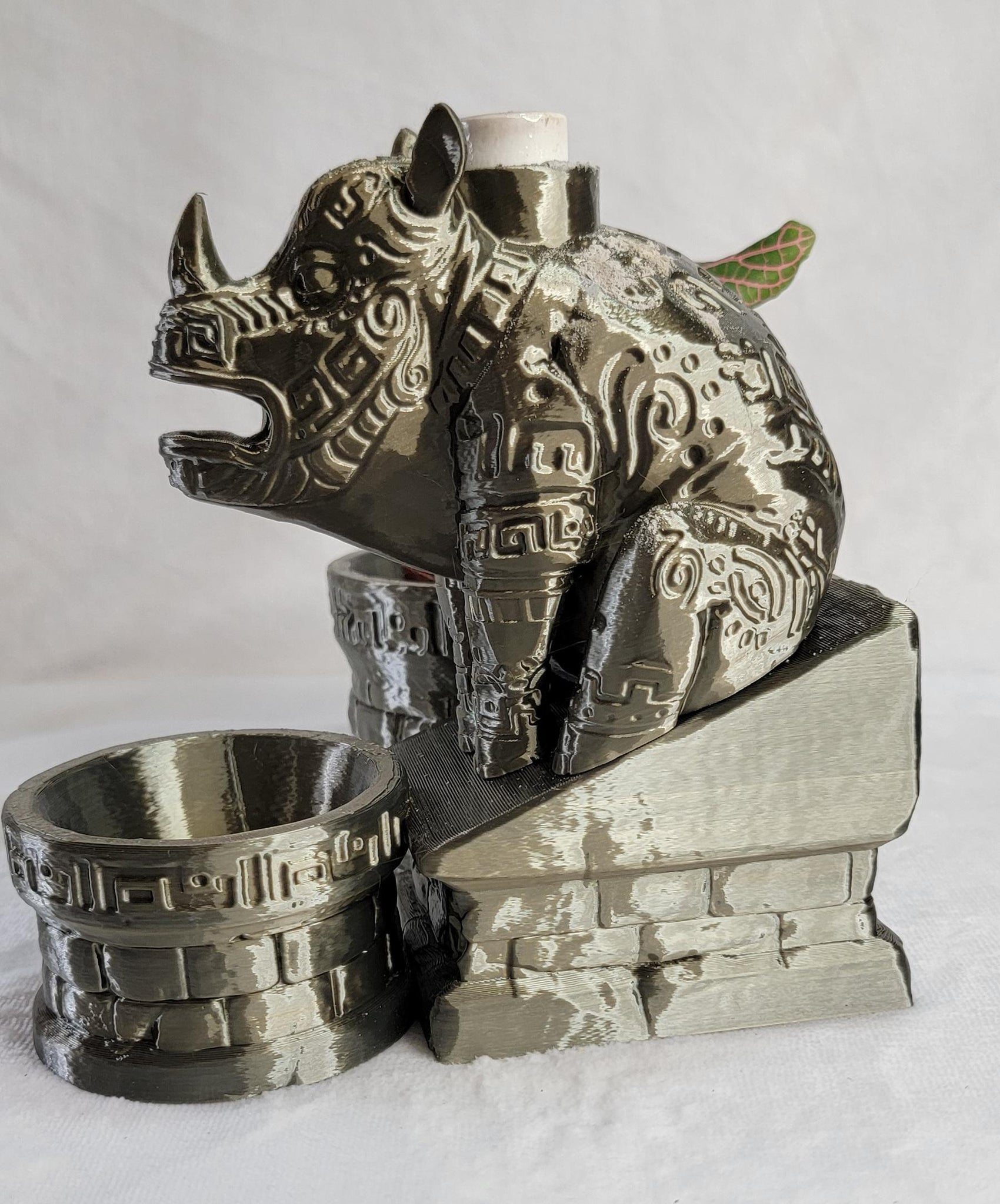 Ancient Rhino Backflow Burner for incense with planter