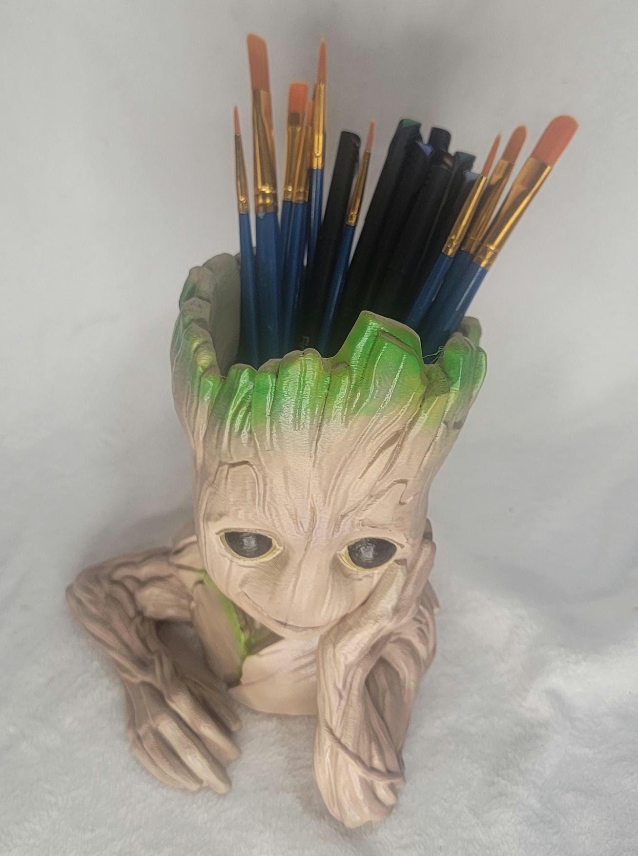 Large Handpainted Baby Groot  Desktop Paint brush, Marker, Pen, and Pencil holder.